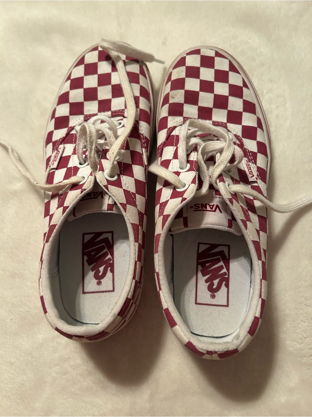 Vans Women’s Checkerboard Lace-Up Sneakers in Red & White